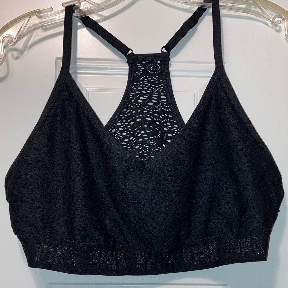 PINK Victoria's Secret Black Laser-Cut Racerback Sports‎ Bra XL